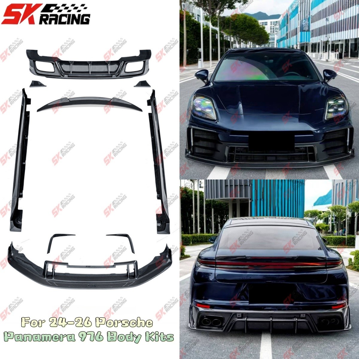 For 2024-26 Porsche Panamera 976 Dry Carbon Front Rear Lip Side