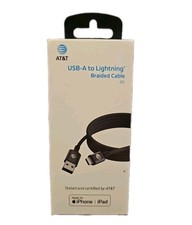 AT T 4ft USB-A to iPhone Braided Cable Black MFi Charge Sync OEM Open Box New