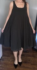 Women's Sleeveless Black Flowy Knee Length Dress See Measurents Pockets Cotton