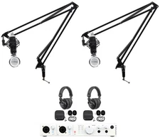 Arturia 2-Person Recording Podcast Podcasting Kit+Mics+Headphones+Boom Arms