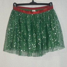 Girls Holiday Time Christmas Tutu Skirt Green Stars Large 10/12