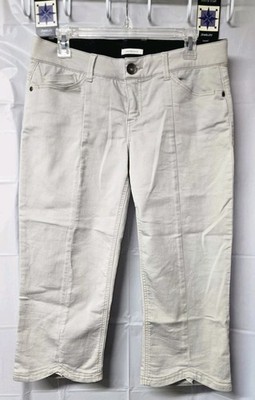 Westbound Womens Stretch Waist Button Khaki Beige Capri Crop Pants SZ 6 Comfort
