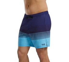 Tyr Men Regular fit Athletic Shorts Medium Blue Striped Moisture Wicking