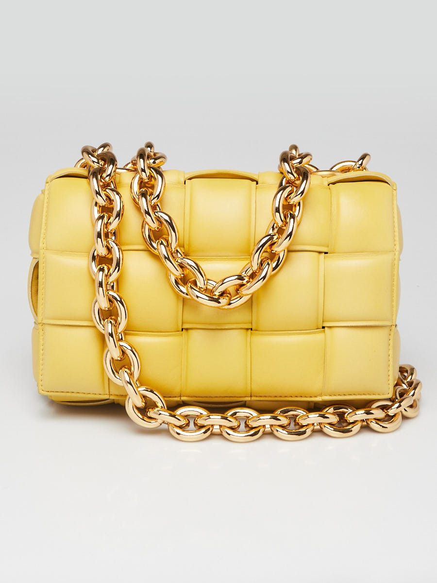 Bottega Veneta Yellow Woven Leather Maxi Weave Padded Cassette