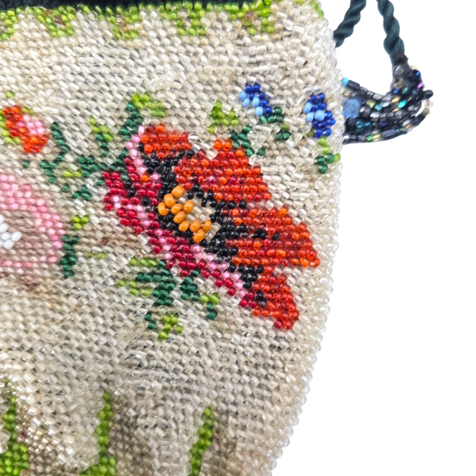 Antiguo bolso victoriano con cordón floral con cuentas a mano micro cuentas 5,5 x 4,5" Foto 4 de 4