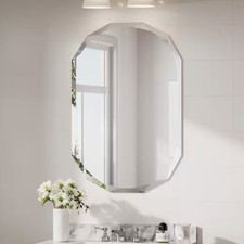 KeonJinn 24" W x 36" H Oval Beveled Frameless Wall Mount Bathroom Vanity Mirror