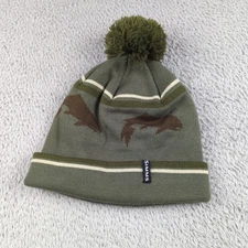 Simms Fishing Beanie Mens OSFM One Size Green Knit Pom Pom Logo Fish