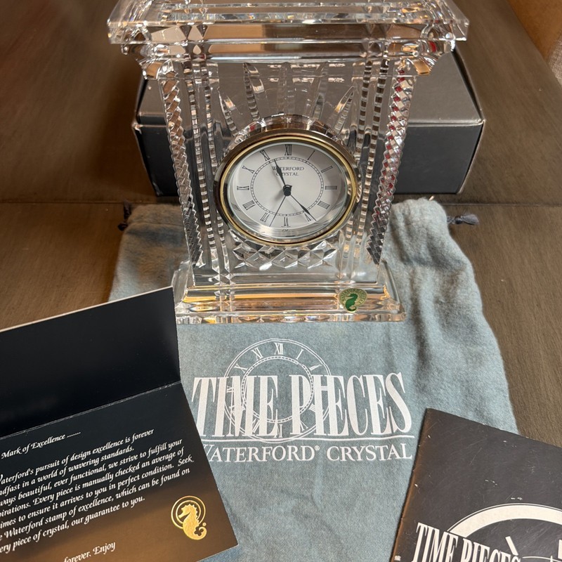 Waterford Crystal Atrium Mantle Clock Gold  New In Open Box.
