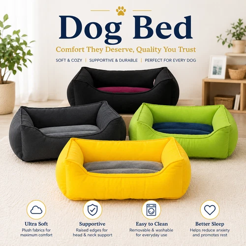 Dog Bed Pet Cushion House Rectangle Soft Washable Nesting - Small, Medium, Large