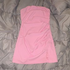 Lulus Pink Strapless Ruched Bodycon Mini Dress Side Slit Size M