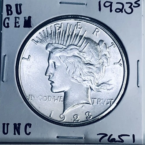 1923 S BU GEM PEACE SILVER DOLLAR UNC MS+++ GENUINE U.S. MINT RARE COIN 7651