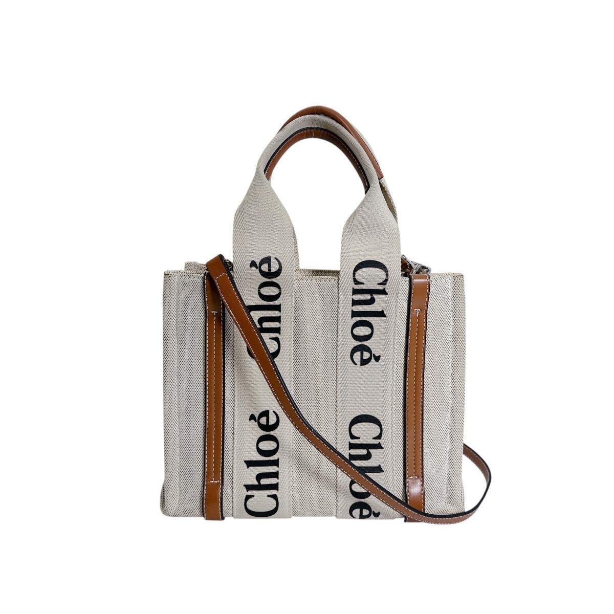 Chloe Shiny calfskin Woody Handbag linen beige Women