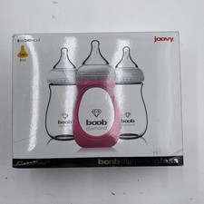 3 NEW Joovy CleanFlow Boob Diamond Glass Baby Bottles 8oz With Pink Sleeve 2179
