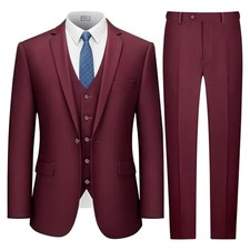 Suits for Men, 3 Piece Men's Suit Slim Fit, Solid Jacket 4X-Large Burgundy