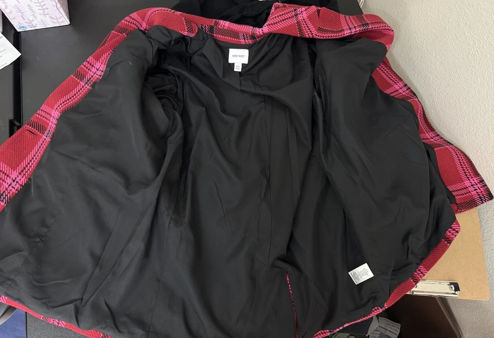 Chaqueta Blazer NINE WEST Para Mujer 2XL Rojo Rosa A Cuadros Cuello Muesca Botón Delantero LN Foto 4 de 4