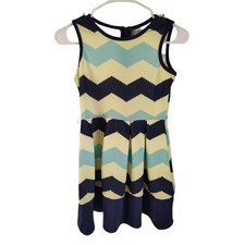 Beautees Kids Girls Size 8 Dark Blue, Yellow, and Light Blue Fit Flare Dress