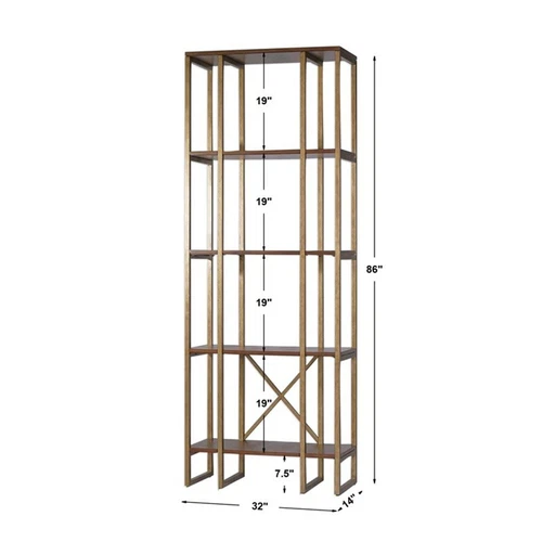 Uttermost Karishma 4-Shelf MDF and Metal Bookcase in Antique Gold/Dark Walnut - Picture 6 of 6