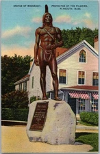 Postcard Massasoit Statue Surveying The Ocean Plymouth, Ma 1910s