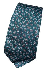 BROOKS BROTHERS MAKERS Vintage 100 Silk Neck Tie, Green Paisley, ENGLAND