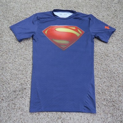 Under Armour Shirt Mens Medium Blue Superman Alter Ego Man Of Steel Compression