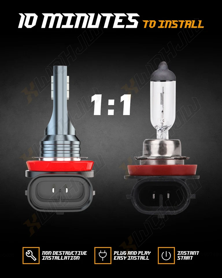 LED Fog Light Bulb H11 for Acura CSX 2006-2011 ILX 2013-2018 MDX 2007-2013 6000K - Image 2 of 4