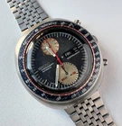 SEIKO 6138-0011 Automatic Chronograph Watch Vintage Mens UFO Black Dial 21 J
