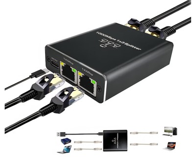 Ethernet Splitter 1 to 3 1000Mbps High Speed Gigabit, RJ45 Splitter Adapter