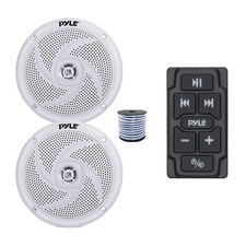 Pyle Marine Bluetooth Controller, 2x 6.5" 240W Boat Speakers White w/Wire