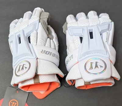 Warrior Burn Lacrosse Gloves White/Orange Adult Large NEW with Tags AX Suede Pad