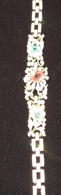Vtg Crown Trifari  Silver Tone Rhinestone  Enamel Bracelet ?Alfred Phillipe