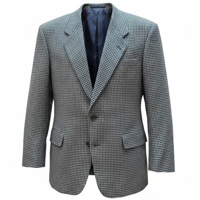 Pierre Balmain Italy Blazer Vintage Mens 43R Grey Houndstooth Wool Dark Academia