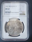 1921 Morgan Silver Dollar $1 - NGC MS62