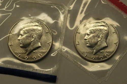1990 P & D Uncirculated Kennedy Half Dollars in Mint Cello, Free Shipping