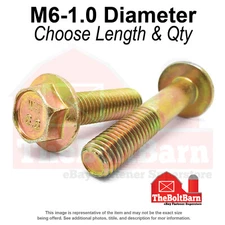 M6-1.0 Class 8.8 Hex Flange Screws Frame Bolts Zinc Yellow (Pick Length & Qty)