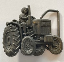 Vintage Baron Belt Buckle Brass 1978 Farmer Tractor Cut-Out Agriculture Cowboy