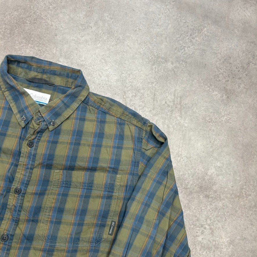 Columbia Checkered Shirt Mens Large 100% Cotton Long Sleeve Button Down, Green image 2