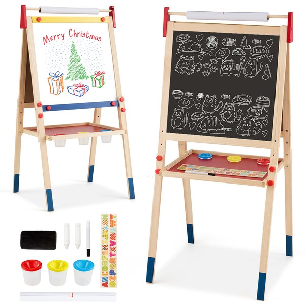 3 In 1 Kinderstaffelei Holz Kindertafel Standtafel Magnet Kreidetafel + ZubehöR-image