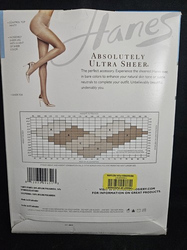 New Vtg Hanes 707 Absolutely Ultra Sheer Control Top Sheer Toe Jet Size F  - Bild 3 von 4
