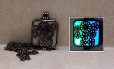 FLOWERS Gunmetal Black GLOW in the DARK Photo Locket Prayer Box Pendant Necklace