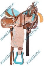 Hand Carved Western Barrel Saddle Trail Horse Leather Tack Set 10"-18" F/s