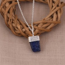 Genuine Lapis Lazuli Raw Pendent 925 Silver Necklace Birthday Gift For Sister
