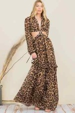 Leopard Print Chiffon Maxi Dress Size Small