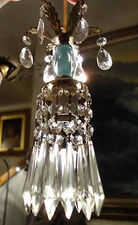 LOTof4  Vintage Blue SWAG Brass hanging closet lamp chandelier crystal prism