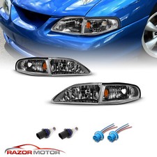 1994-1998 Ford Mustang Gt Svt Gun Metal Replacement Headlights Turn Signal Set