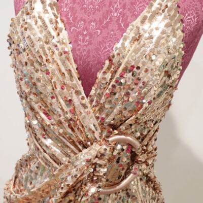 Copper/Rose Gold sequined Mini Dress w /side zipper size SM | eBay
