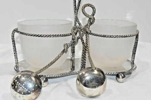 Rare Antique Berries and Sugar Set w Spoons Silver Plate Unique Rope Twist - Picture 6 of 10