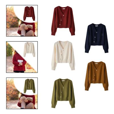 Damen Strick Cardigan Pullover V-Ausschnitt leichte Knopfleiste Mantel Oberbekleidung