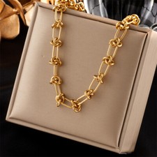 Fashion Women 18K Gold Plated Stainless Steel Knot Chain Necklace Jewelry