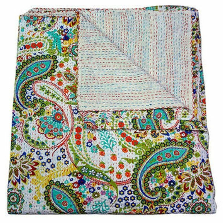 Edredón edredón de algodón hecho a mano Kantha floral indio queen/doble Foto 4 de 4