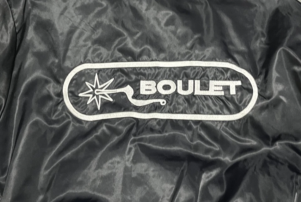 BOULET {G.A.} Boots Adult Black Full Zip Nylon VTG Satin Sewn Jacket M Canada - Image 2 of 4